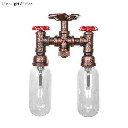 DecorBites™ Clear Glass Weathered Copper Ceiling Lighting - Industrial Semi Flush with Pipe Design - 2 Lights