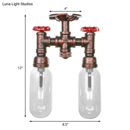 DecorBites™ Clear Glass Weathered Copper Ceiling Lighting - Industrial Semi Flush with Pipe Design - 2 Lights