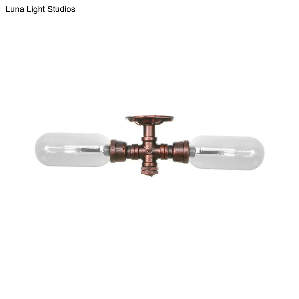 DecorBites™ Clear Glass Weathered Copper Ceiling Lighting - Industrial Semi Flush with Pipe Design - 2 Lights