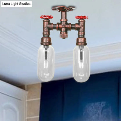 DecorBites™ Clear Glass Weathered Copper Ceiling Lighting - Industrial Semi Flush with Pipe Design - 2 Lights