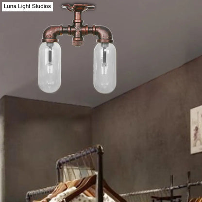 DecorBites™ Clear Glass Weathered Copper Ceiling Lighting - Industrial Semi Flush with Pipe Design - 2 Lights
