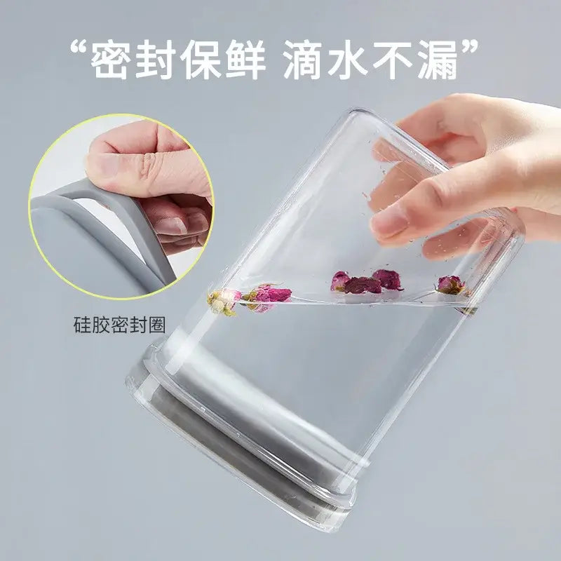 Transparent glass decorbites hermetic food storage container with gray silicone seal ring and handle for freshness preservation
