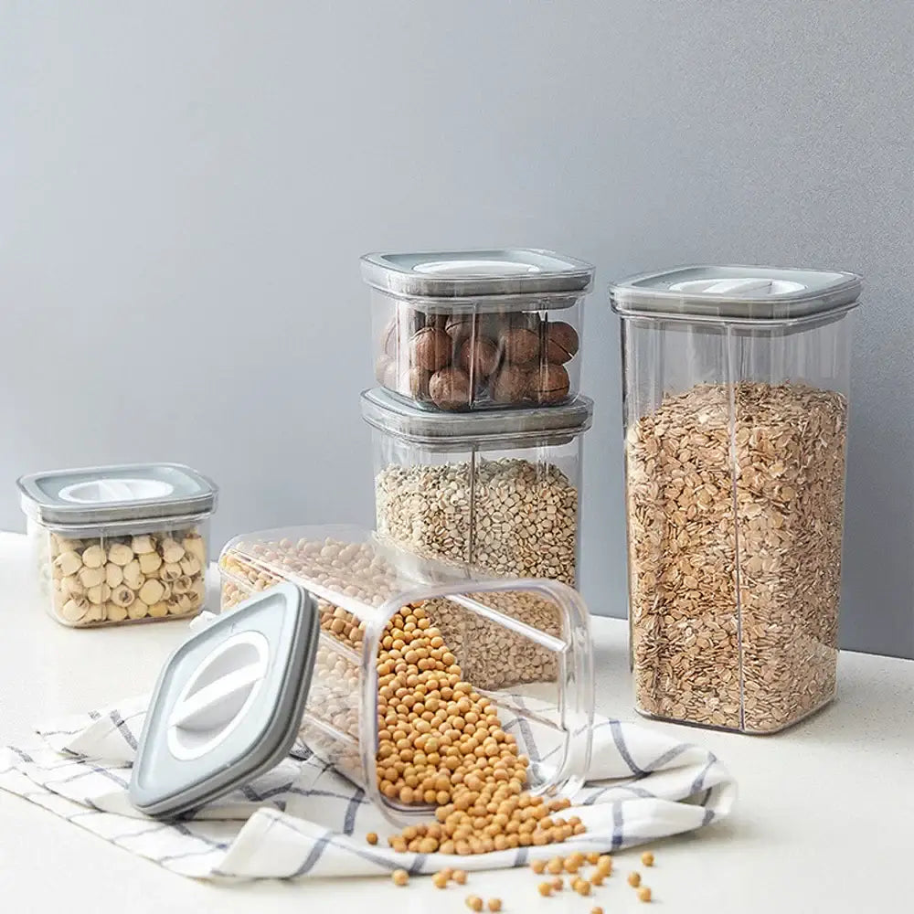 Clear hermetic food storage containers with gray airtight lids and divided compartments for kitchen preservation decorbites hermetic food