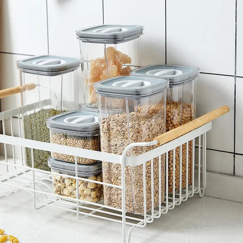 Clear plastic hermetic food storage containers with gray lids for kitchen preservation of grains and beans decorbites hermetic food