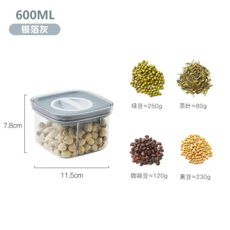 600ml silver-gray transparent plastic decorbites hermetic food storage container with gray lid and internal divider