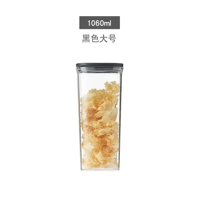 Clear decorbites hermetic kitchen organizer glass container with black lid storing light dried food items