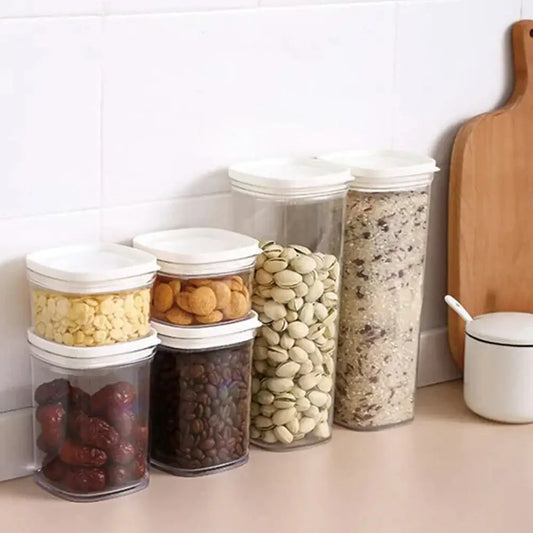 Clear hermetic kitchen organizer with clear plastic food storage containers and white lids for nuts and grains decorbites hermetic kitchen