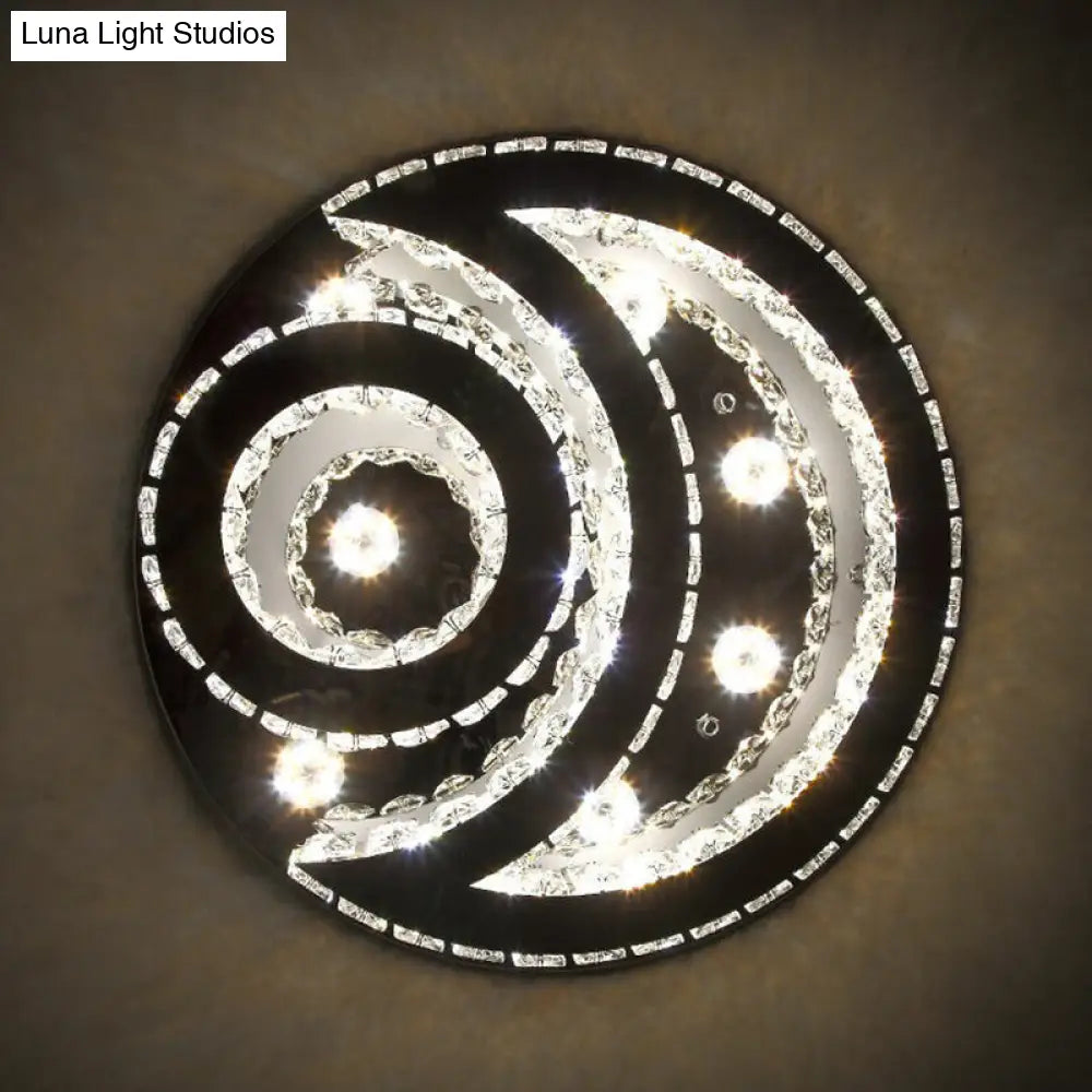 DecorBites™ DecorBites™ Clear K9 Crystal Moon and Sun Ceiling Lamp - Minimalist Stainless Steel LED Flush Light