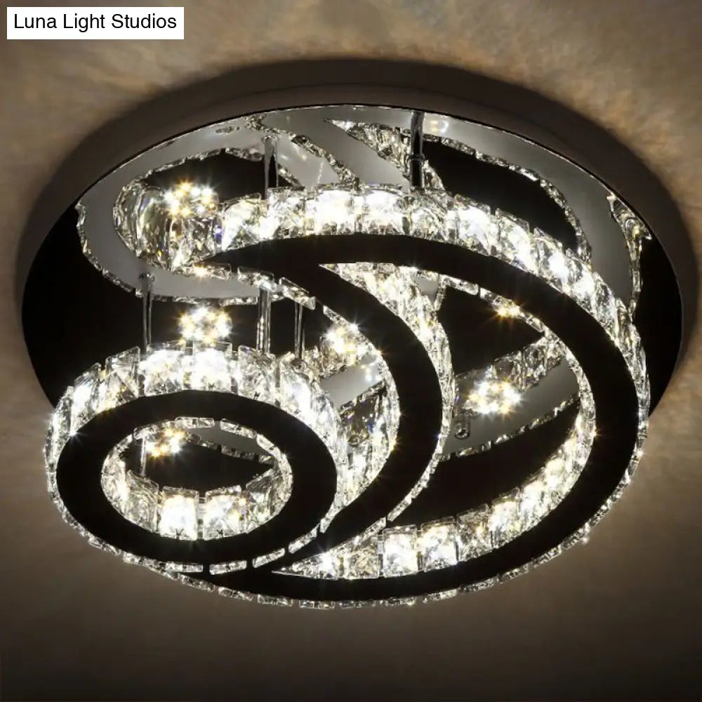 DecorBites™ DecorBites™ Clear K9 Crystal Moon and Sun Ceiling Lamp - Minimalist Stainless Steel LED Flush Light