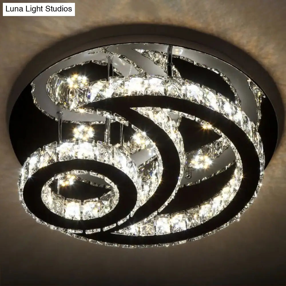 DecorBites™ DecorBites™ Clear K9 Crystal Moon and Sun Ceiling Lamp - Minimalist Stainless Steel LED Flush Light