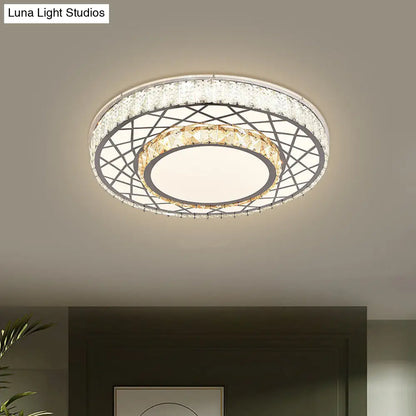 DecorBites™ DecorBites™ Clear LED Crystal Block Light Fixture - Modern Round Stainless-Steel Flush Mount for Great Room