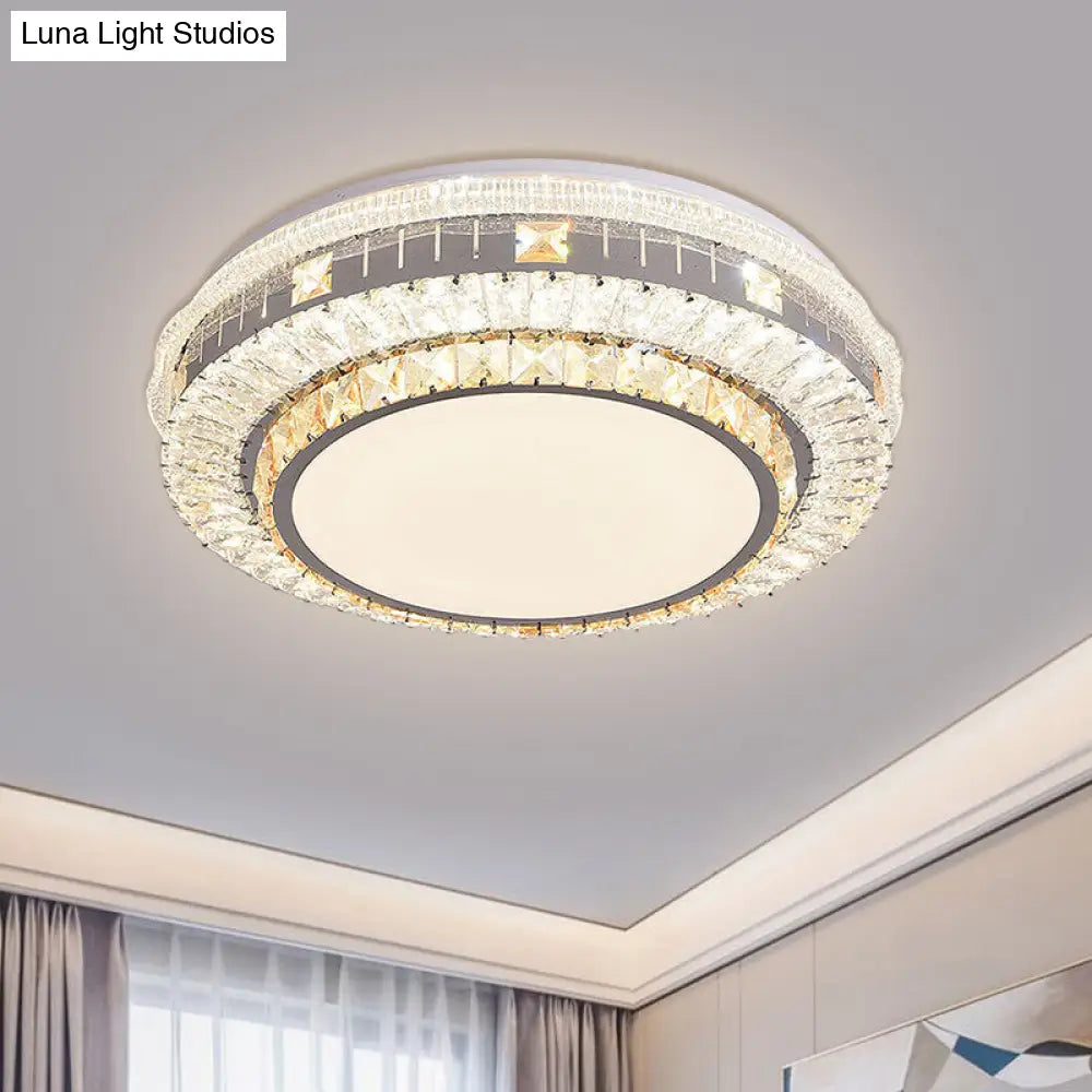 DecorBites™ DecorBites™ Clear LED Crystal Block Light Fixture - Modern Round Stainless-Steel Flush Mount for Great Room