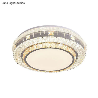 DecorBites™ DecorBites™ Clear LED Crystal Block Light Fixture - Modern Round Stainless-Steel Flush Mount for Great Room