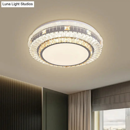 DecorBites™ DecorBites™ Clear LED Crystal Block Light Fixture - Modern Round Stainless-Steel Flush Mount for Great Room
