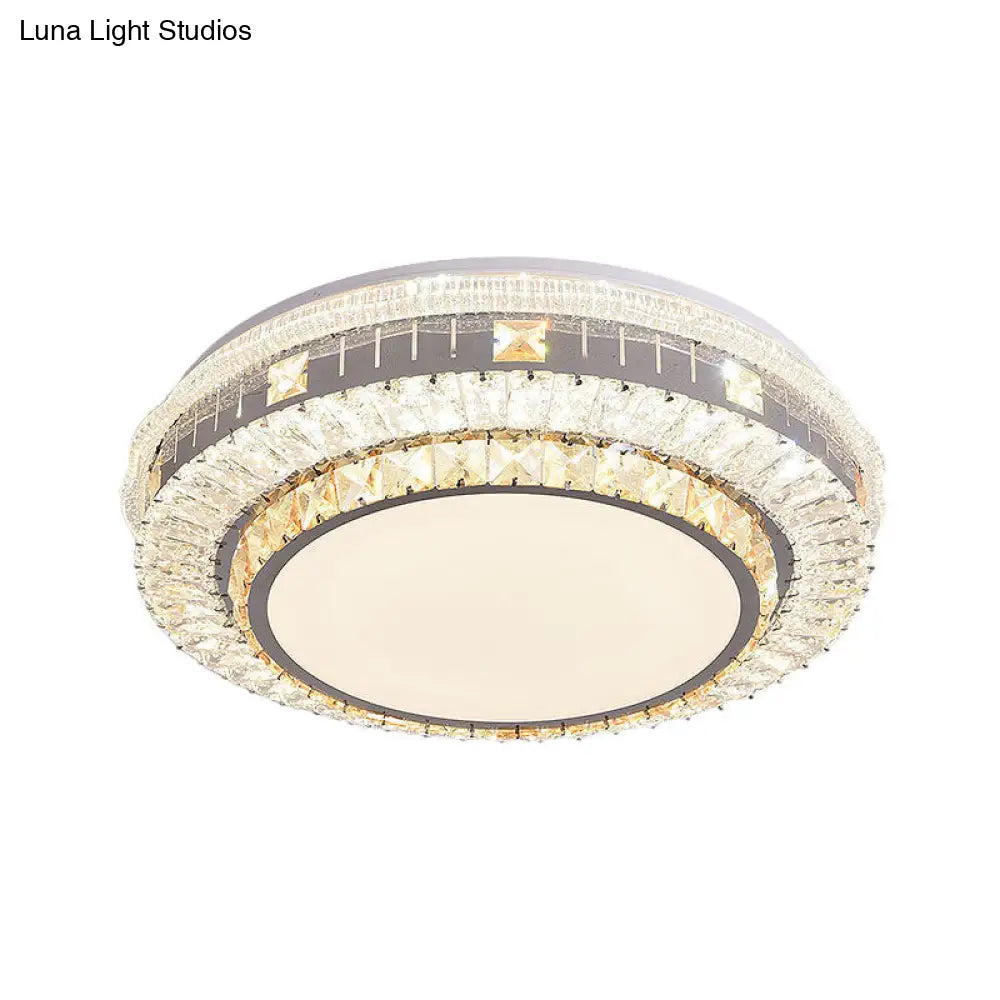 DecorBites™ DecorBites™ Clear LED Crystal Block Light Fixture - Modern Round Stainless-Steel Flush Mount for Great Room