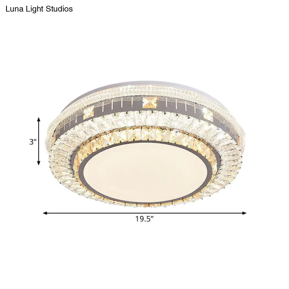 DecorBites™ DecorBites™ Clear LED Crystal Block Light Fixture - Modern Round Stainless-Steel Flush Mount for Great Room