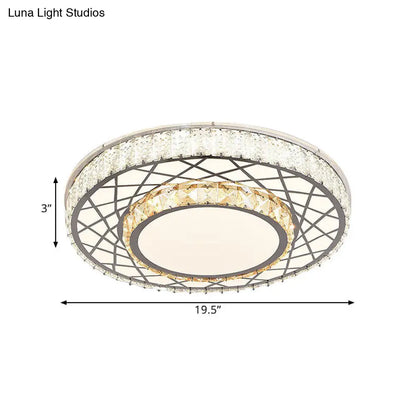 DecorBites™ DecorBites™ Clear LED Crystal Block Light Fixture - Modern Round Stainless-Steel Flush Mount for Great Room