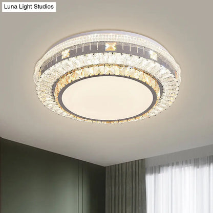 DecorBites™ DecorBites™ Clear LED Crystal Block Light Fixture - Modern Round Stainless-Steel Flush Mount for Great Room