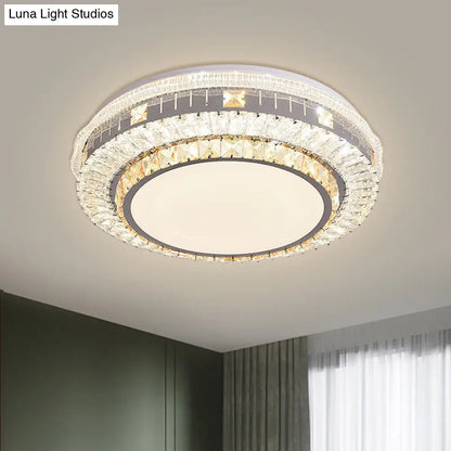 DecorBites™ DecorBites™ Clear LED Crystal Block Light Fixture - Modern Round Stainless-Steel Flush Mount for Great Room
