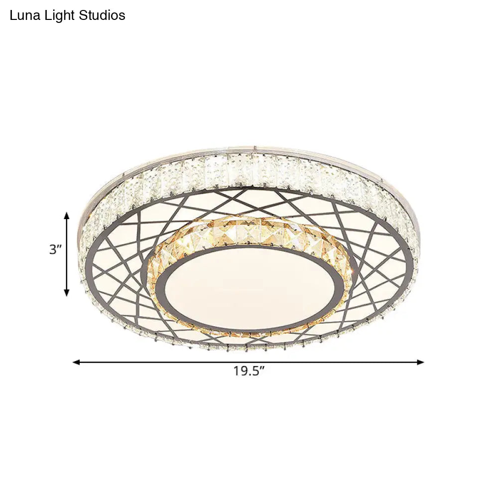 DecorBites™ DecorBites™ Clear LED Crystal Block Light Fixture - Modern Round Stainless-Steel Flush Mount for Great Room