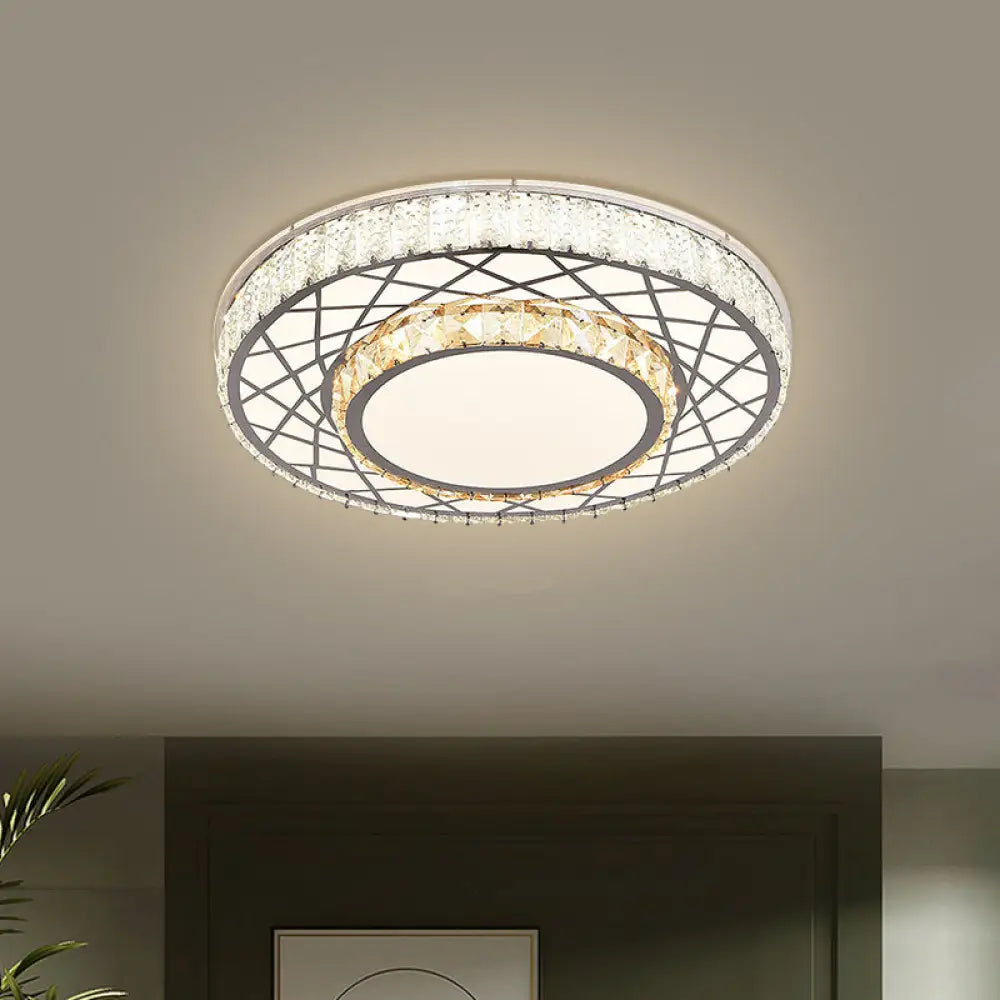 DecorBites™ DecorBites™ Clear LED Crystal Block Light Fixture - Modern Round Stainless-Steel Flush Mount for Great Room