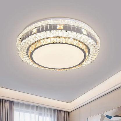 DecorBites™ DecorBites™ Clear LED Crystal Block Light Fixture - Modern Round Stainless-Steel Flush Mount for Great Room
