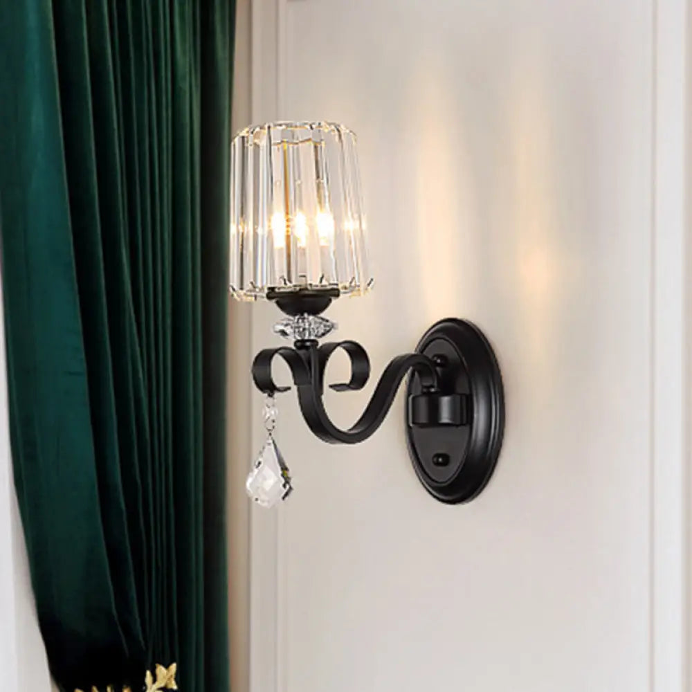 DecorBites™ Clear Prismatic Crystal Sconce - Modern Black Cylinder Wall Mount Lamp for Living Room