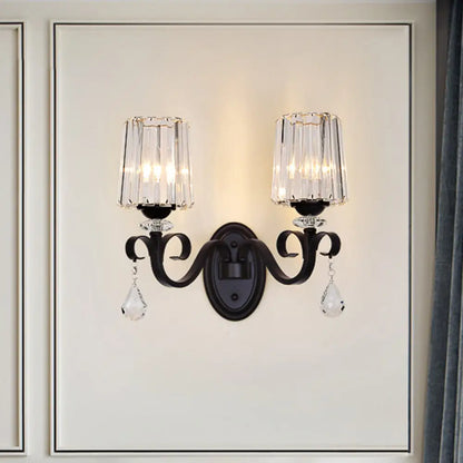 DecorBites™ Clear Prismatic Crystal Sconce - Modern Black Cylinder Wall Mount Lamp for Living Room