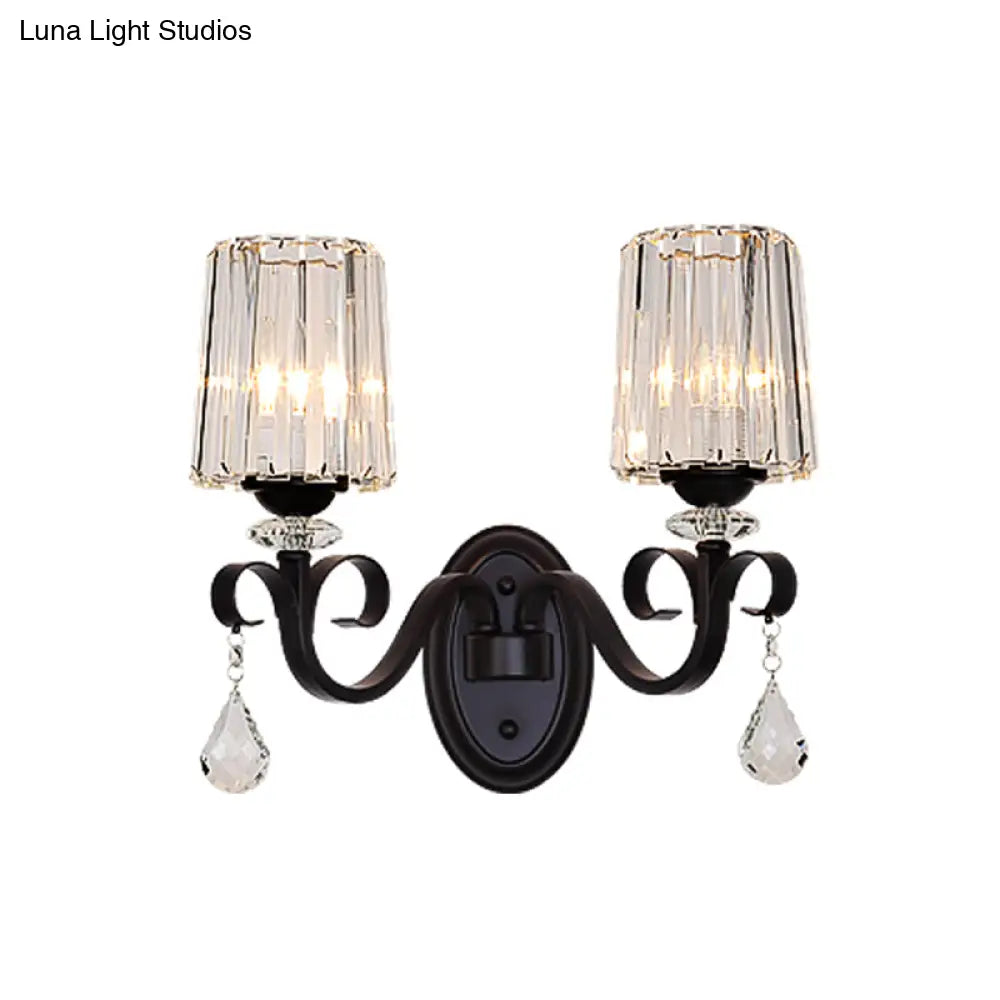 DecorBites™ Clear Prismatic Crystal Sconce - Modern Black Cylinder Wall Mount Lamp for Living Room