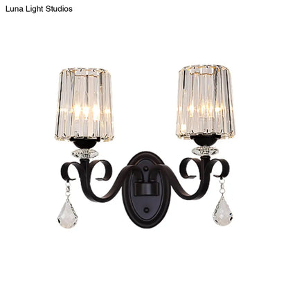 DecorBites™ Clear Prismatic Crystal Sconce - Modern Black Cylinder Wall Mount Lamp for Living Room