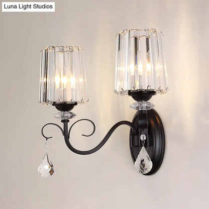 DecorBites™ Clear Prismatic Crystal Sconce - Modern Black Cylinder Wall Mount Lamp for Living Room