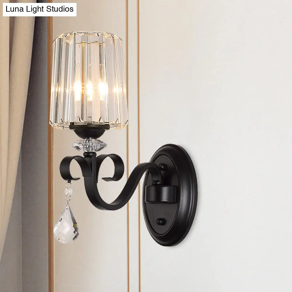 DecorBites™ Clear Prismatic Crystal Sconce - Modern Black Cylinder Wall Mount Lamp for Living Room