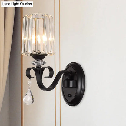 DecorBites™ Clear Prismatic Crystal Sconce - Modern Black Cylinder Wall Mount Lamp for Living Room