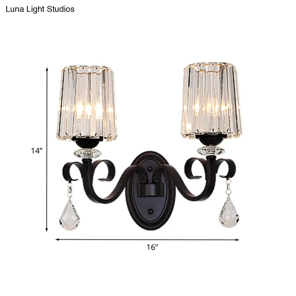 DecorBites™ Clear Prismatic Crystal Sconce - Modern Black Cylinder Wall Mount Lamp for Living Room