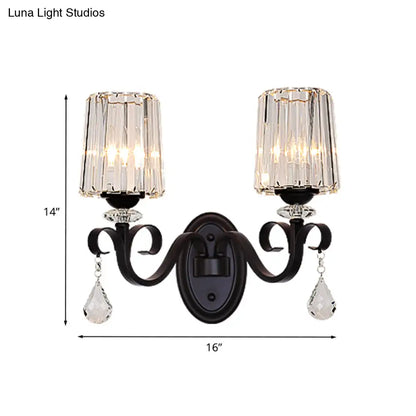 DecorBites™ Clear Prismatic Crystal Sconce - Modern Black Cylinder Wall Mount Lamp for Living Room