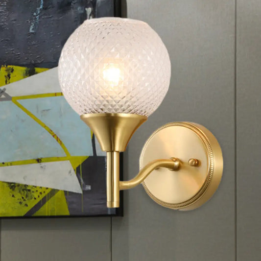 Clear Ribbed Glass Wall Mounted Spherical Corridor Lighting - Colonialist 1-Light Gold Sconce