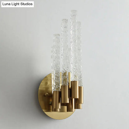 DecorBites™ DecorBites™ Clear Rippled Crystal 2-Head Tubular Sconce Wall Light in Brass - Simple Style for Bedroom Lighting