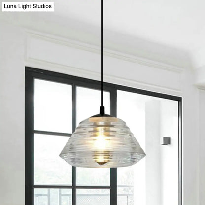 Clear Ruffle Glass Pendant Lighting - Modernist Cone/Dome/Flared Design - 1 Light Black Ceiling Lamp