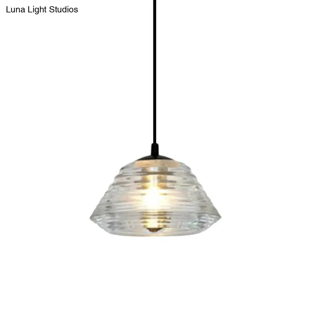 Clear Ruffle Glass Pendant Lighting - Modernist Cone/Dome/Flared Design - 1 Light Black Ceiling Lamp