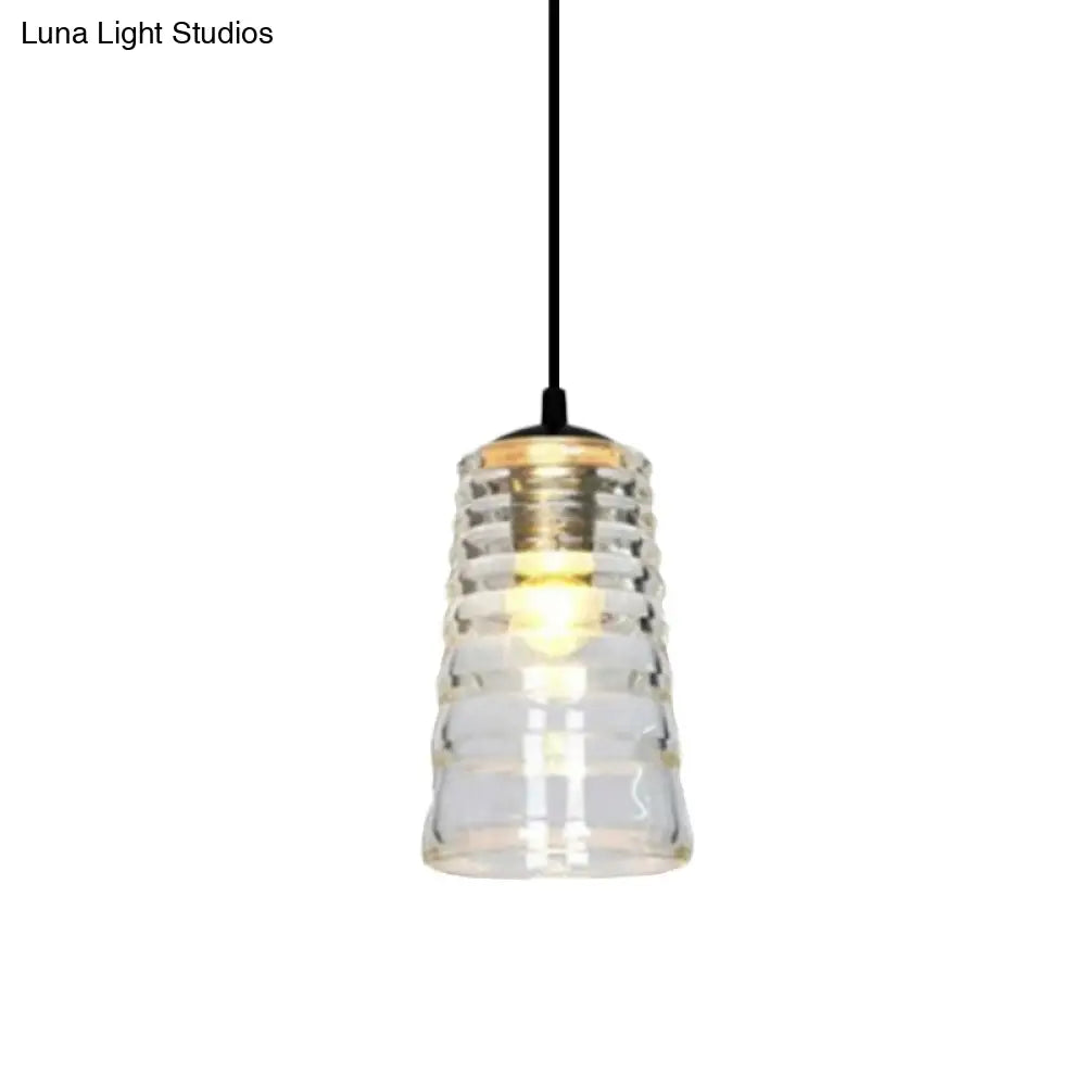 Clear Ruffle Glass Pendant Lighting - Modernist Cone/Dome/Flared Design - 1 Light Black Ceiling Lamp