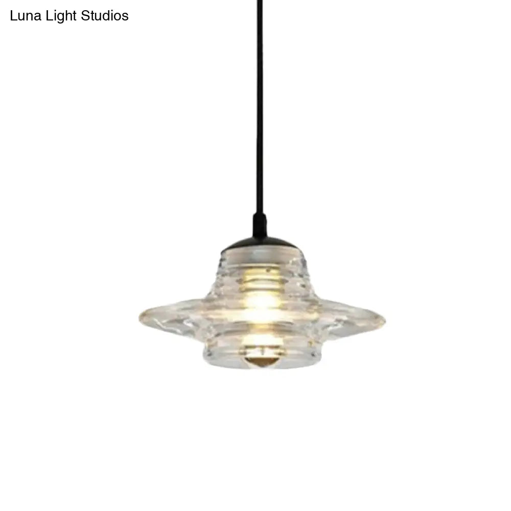 Clear Ruffle Glass Pendant Lighting - Modernist Cone/Dome/Flared Design - 1 Light Black Ceiling Lamp