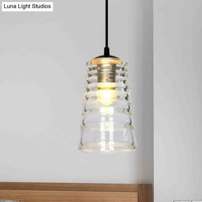 Clear Ruffle Glass Pendant Lighting - Modernist Cone/Dome/Flared Design - 1 Light Black Ceiling Lamp