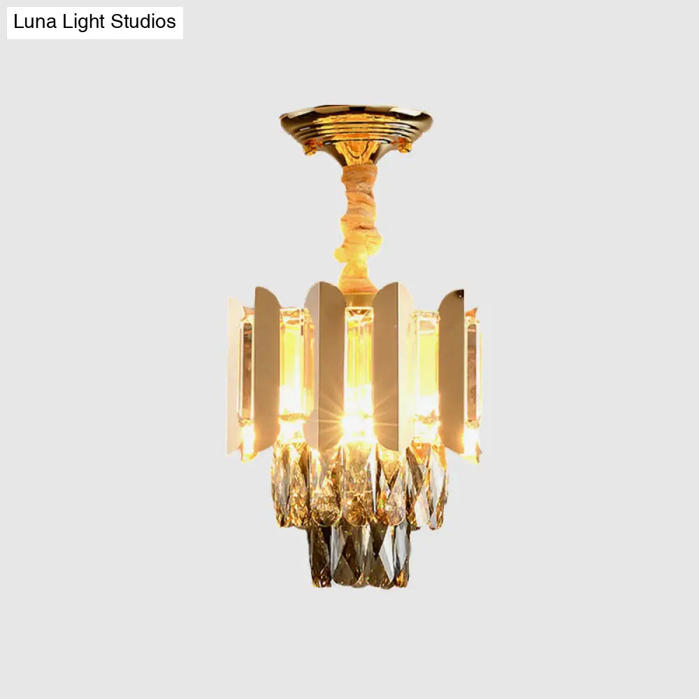 DecorBites™ DecorBites™ Clear/Smoke Crystal 3-Light Semi Flush Ceiling Lamp in Antique Gold/Black/Rose Gold for Hallway