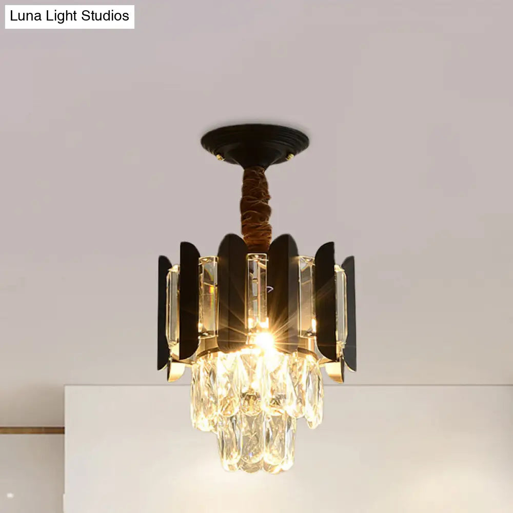 DecorBites™ DecorBites™ Clear/Smoke Crystal 3-Light Semi Flush Ceiling Lamp in Antique Gold/Black/Rose Gold for Hallway