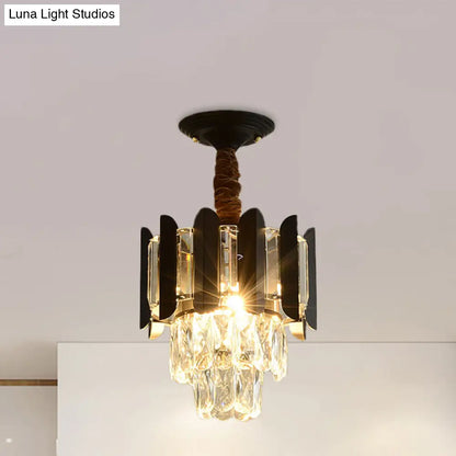 DecorBites™ DecorBites™ Clear/Smoke Crystal 3-Light Semi Flush Ceiling Lamp in Antique Gold/Black/Rose Gold for Hallway