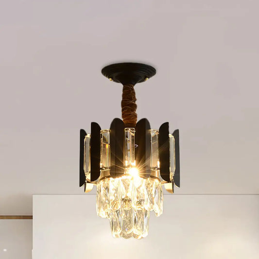 DecorBites™ DecorBites™ Clear/Smoke Crystal 3-Light Semi Flush Ceiling Lamp in Antique Gold/Black/Rose Gold for Hallway