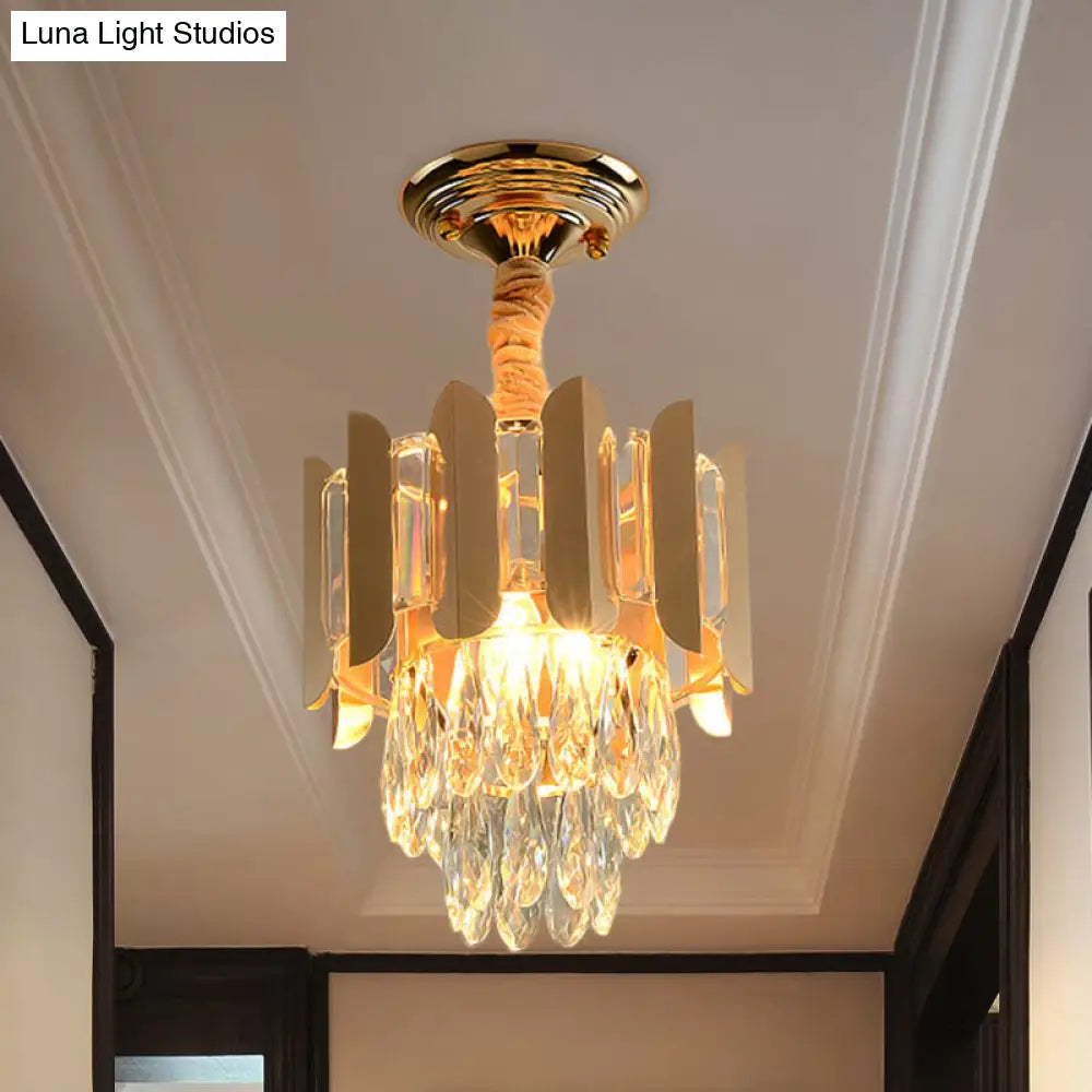 DecorBites™ DecorBites™ Clear/Smoke Crystal 3-Light Semi Flush Ceiling Lamp in Antique Gold/Black/Rose Gold for Hallway