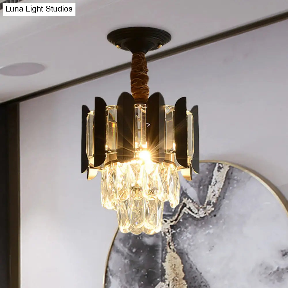 DecorBites™ DecorBites™ Clear/Smoke Crystal 3-Light Semi Flush Ceiling Lamp in Antique Gold/Black/Rose Gold for Hallway