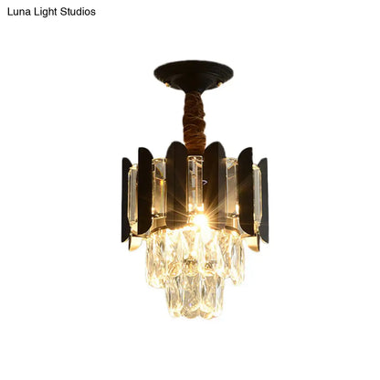DecorBites™ DecorBites™ Clear/Smoke Crystal 3-Light Semi Flush Ceiling Lamp in Antique Gold/Black/Rose Gold for Hallway