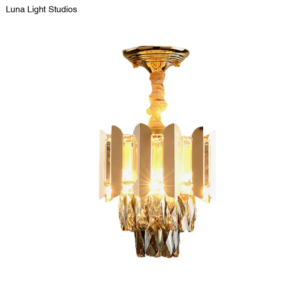 DecorBites™ DecorBites™ Clear/Smoke Crystal 3-Light Semi Flush Ceiling Lamp in Antique Gold/Black/Rose Gold for Hallway